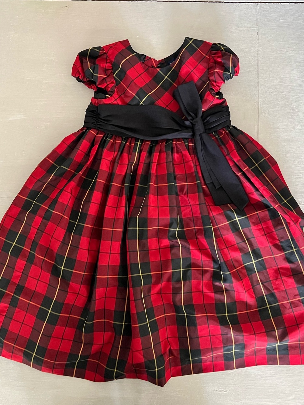 Ralph Lauren Girls Size 6 Red Tartan Plaid Party Dress Black Sash Holiday